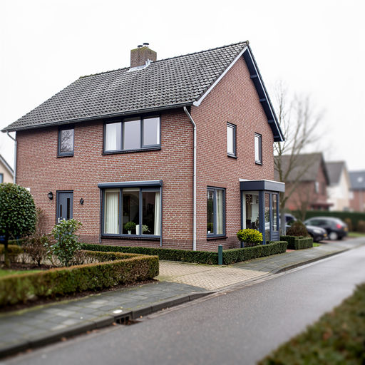 vrijstaande jaren-90 woning in Hoeven met antraciet kunststof kozijnen en aanbouw