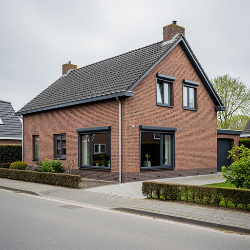 vrijstaande jaren-90 woning in Made met antraciet kunststof kozijnen en aanbouw