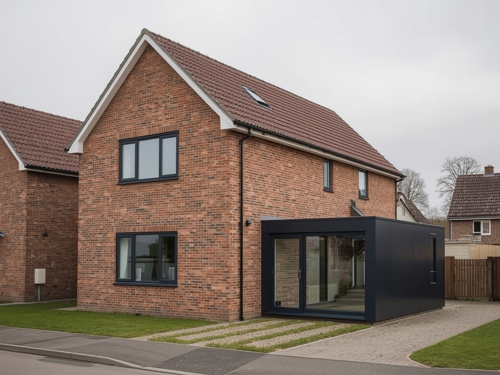 vrijstaande jaren-90 woning in Oud Gastel met antraciet kunststof kozijnen en aanbouw