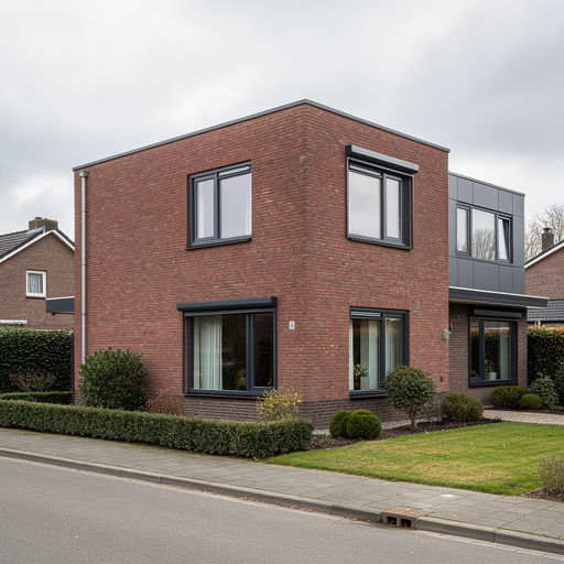 vrijstaande jaren-90 woning in Oudenbosch met antraciet kunststof kozijnen en aanbouw