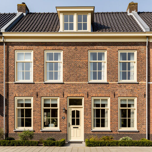 Kunststof kozijnen aan de voorgevel van een rijtjeshuis in Oosterhout